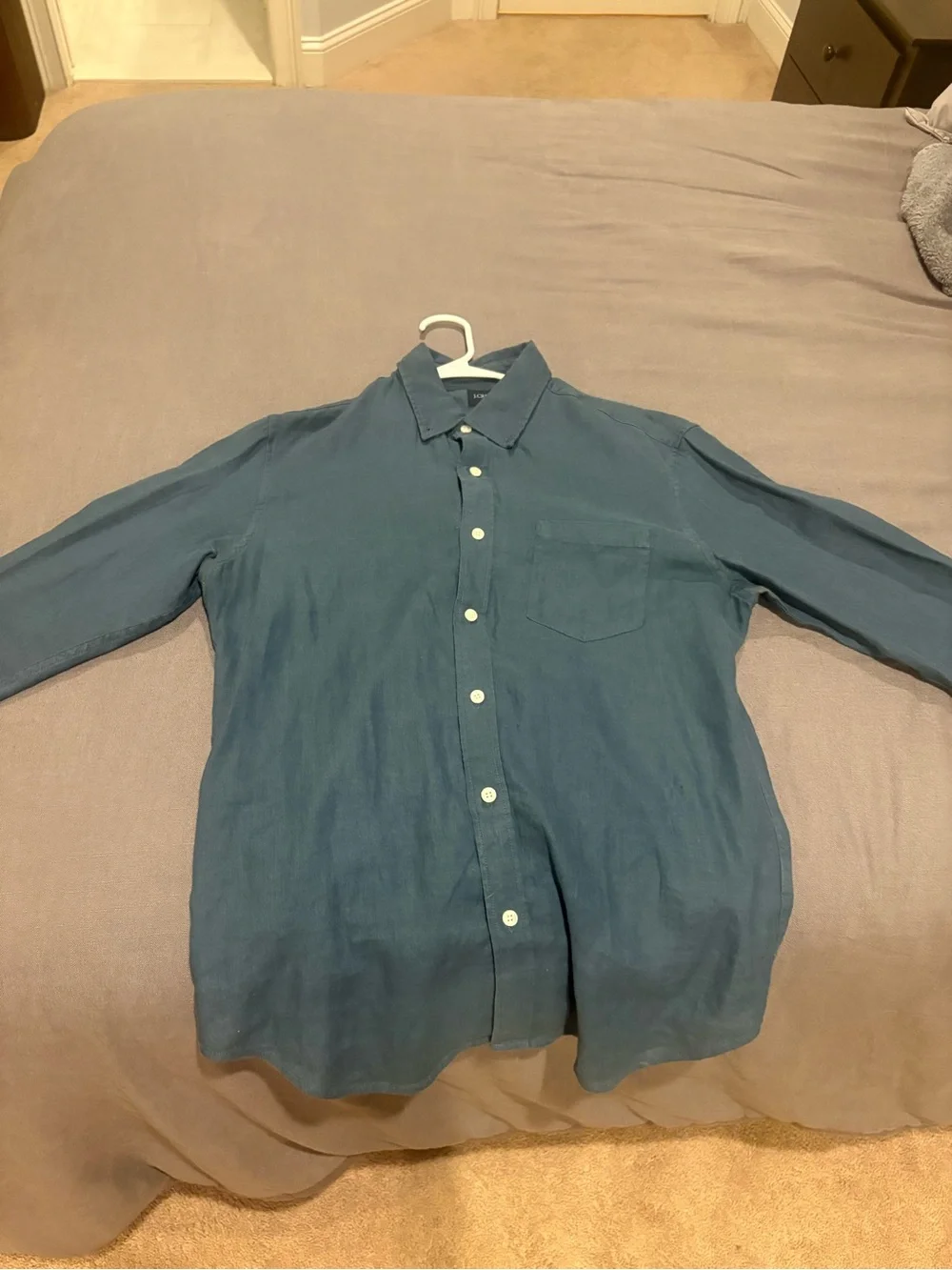 Men's Blue Linen Shirt - Classic Long Sleeve